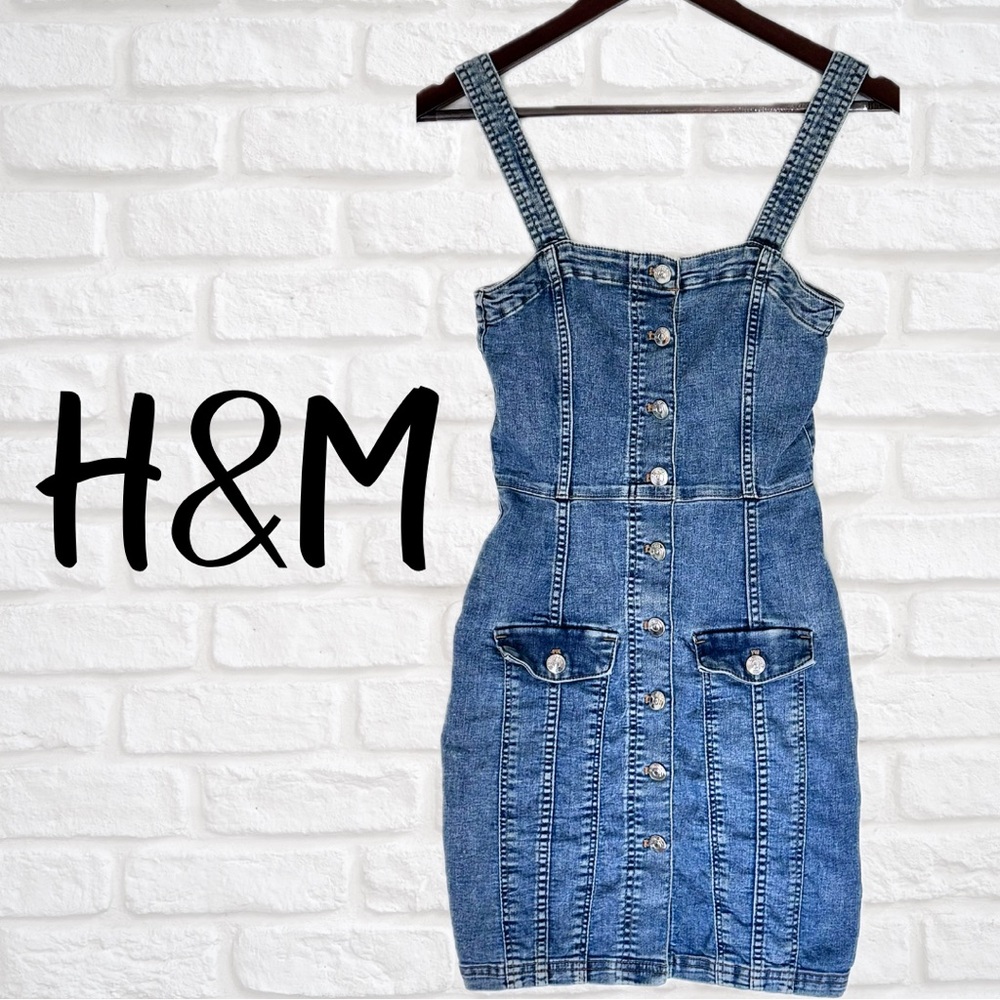 H&M Denim Button-Front Overall Dress